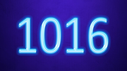 Glowing blue number design of 1016 on blue background.