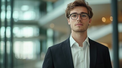 Obraz premium successful young businessman in formal attire, modern office background