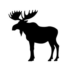 Minimalist black silhouette of a moose with massive antlers