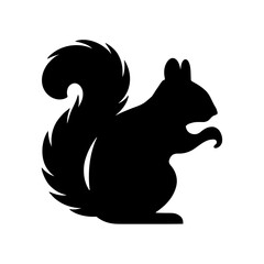 Minimalist black silhouette of a squirrel standing upright with an arched bushy tail