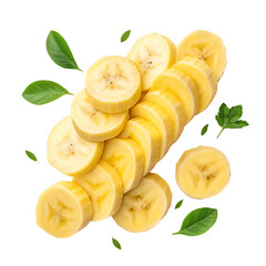 Banana slices bundle top view isolated on white background