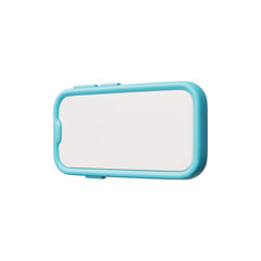 Mobile smartphone with horizontal white blank screen 3D vector icon, volume gadget with empty screen with blue case