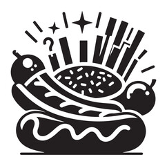 Sausage fast food vector illustration outline, silhouette on white background.