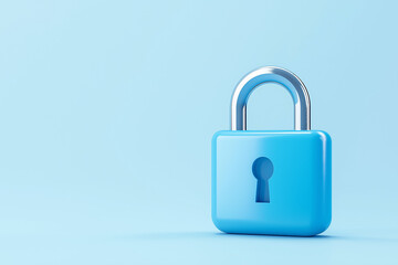Fototapeta premium digital lock icon, cyber security symbol, holographic effect, metallic and blue, isolated on white background