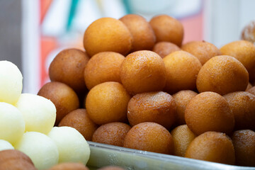 Gulab jamun, a typical dessert from Indian and Pakistani pastries, El Raval neighborhood, Barcelona, ​​Catalonia, Spain