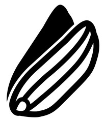 silhouette icon of a single rice grain in husk shown in stylized detail.