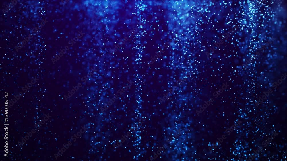 Wall mural 3d render blue glow particles float in viscous liquid with bokeh. magical sparkles of light form abs