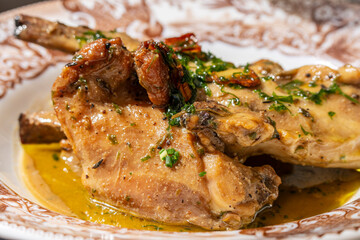 rabbit stew with garlic ( rabbit al ajillo), Bar Canyi, Mercat de Sant Antoni neighborhood,...