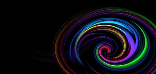 Obraz premium Abstract swirling vibrant spiral wave pattern on black background, trendy, wallpaper