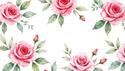 Delicate watercolor roses & leaves, repeating pattern , botanical, tileable, pretty