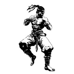 Silhouette of a Warrior in Action logo illustration – Martial Arts Fighter Ready for Battle