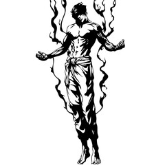 Fototapeta premium Mystical Martial Arts Warrior with Energy Aura – Powerful Fighter Silhouette Illustration