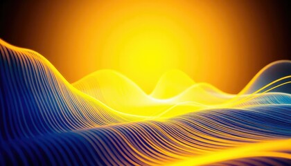 Electric yellow and blue distorted sound waves, abstract background, tilted perspective, vibrant, style