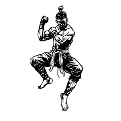Obraz premium Karate Fighter in Combat Stance logo design – Stealth Warrior Illustration
