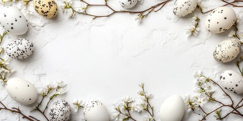 Colorful eggs and flowers beautifully arranged in a circular pattern for Easter celebration.