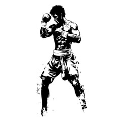 Traditional Martial Warrior logo illustration – Silhouette of a Combat-Ready Fighter