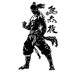 Obraz premium Silhouette of a Warrior in Action logo illustration – Martial Arts Fighter Ready for Battle