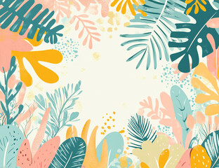 Naklejka premium A flat illustration of an abstract jungle, featuring a mix of organic shapes and patterns in pastel colors. 