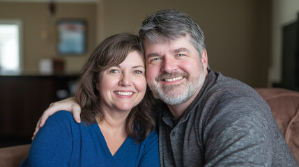 Fototapeta premium A warm, smiling family of two, radiating joy and connection in a cozy home setting.
