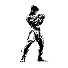 Traditional Martial Warrior logo illustration – Silhouette of a Combat-Ready Fighter