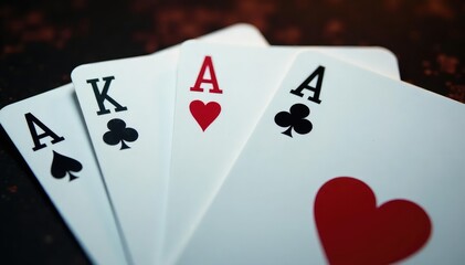 Four aces fanned out, showcasing card details , close-up, spades, object