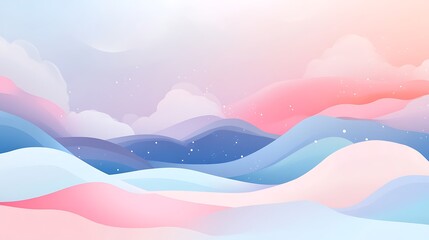 Pastel landscape with soft, wavy hills and a dreamy sky.