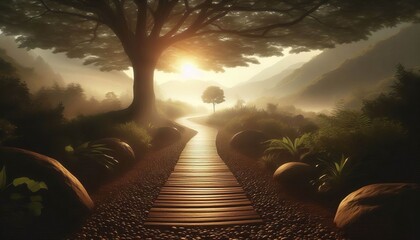 Path Leading to Tree A faint path is visible leading towards the