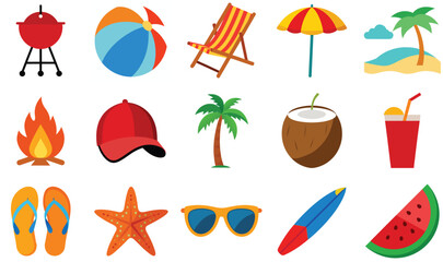 summer beach icons set