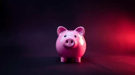 Savings in a Piggy Bank: A vibrant pink piggy bank, symbolizing financial security and wealth, stands out against a dark, elegant backdrop. Highlighting the importance of saving, planning.