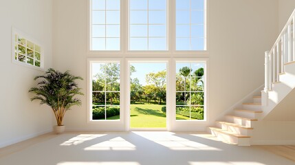 Fototapeta premium Bright interior with lush garden view