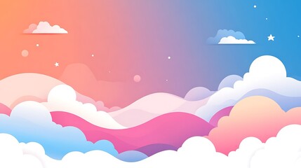 Pastel sky with clouds and stars.