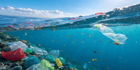 Ocean pollution crisis impact of climate change on marine life coastal waters environmental photography underwater urgency for sustainability