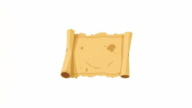 Ancient scroll with torn edges and stains on white background illustration.