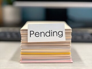 A stack of colored index cards with a prominent "Pending" label, symbolizing tasks or information awaiting action or decision.