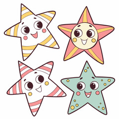 Kids star stickers set, colorful and playful with cute expressions