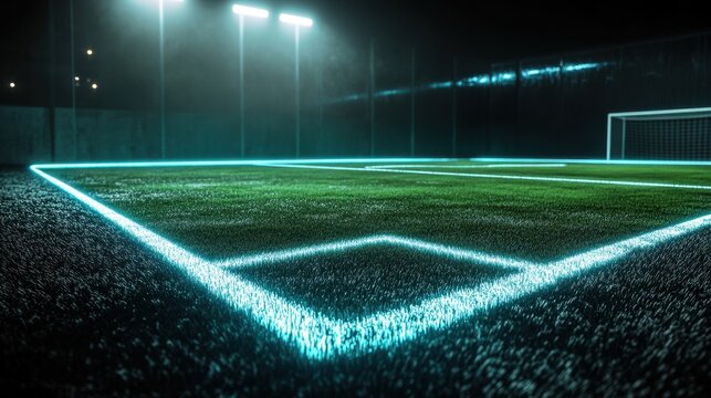 Neon Lighted Futuristic Soccer Field at Night
