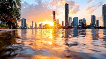 Brisbane skyline sunset reflections