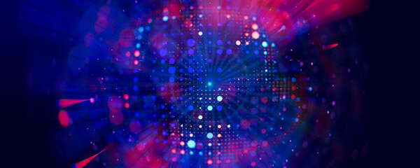Abstract macro of quantum computing qubit cell. Subatomic patterns of cyber AI intelligence. Futuristic technology concept.  © garrykillian