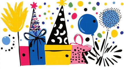 Obraz premium Colorful Celebration Party Elements with Balloons and Gifts