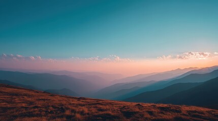 Obraz premium Participants enjoy a peaceful atmosphere at a digital detox retreat, surrounded by soft natural lighting that highlights the stunning sunset over the mountains