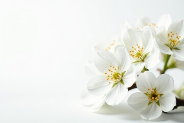 Obraz premium Delicate white blossoms against pure white backdrop, nature, artistic, petal