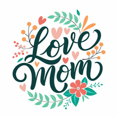 Happy mothers day calligraphy, floral text on white background