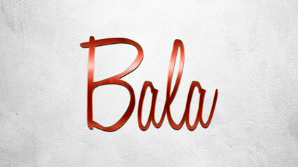 Red 3D text effect of Hindi name Bala on silver background.