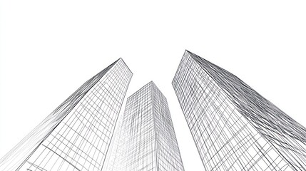 Fototapeta premium Architectural drawing of skyscrapers, looking up, detailed perspective, for design presentation