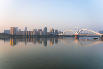 Fototapeta premium China Huizhou Echeng Bridge city skyline dusk scenery