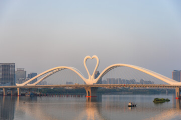 Fototapeta premium China Huizhou Echeng Bridge city skyline dusk scenery