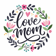Happy mothers day calligraphy, floral text on white background