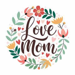 Happy mothers day calligraphy, floral text on white background