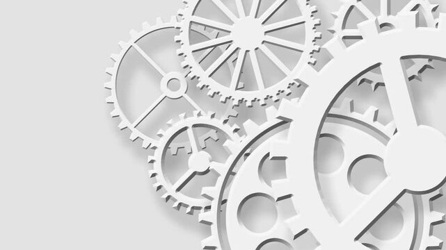 An abstract concept of moving elements, a system of gears with shadow gears. 4K