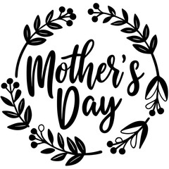 Happy mothers day calligraphy, floral text on white background